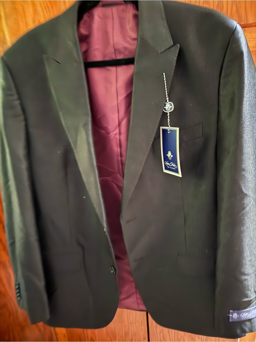 Sean John Black Pinstripe Blazer with Burgundy Lining